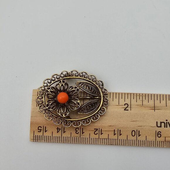VTG 3PC Brooch Lot Fairycore Orange Gold Tone Whimsy Feminine Charming Boho Pins - Picture 13 of 13